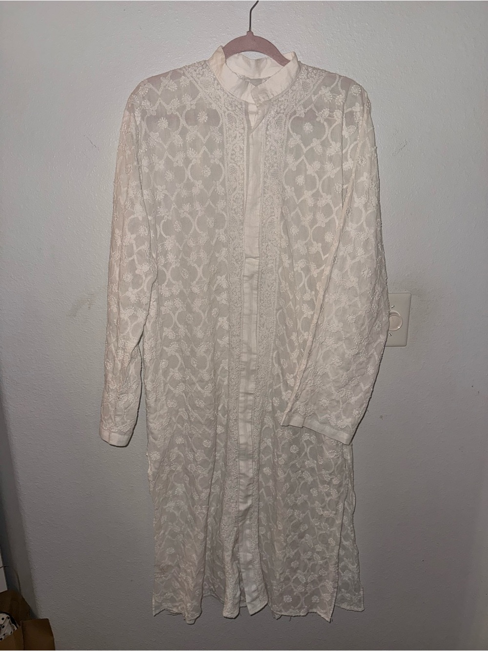 Ivory Lace Longline Shirt Dress